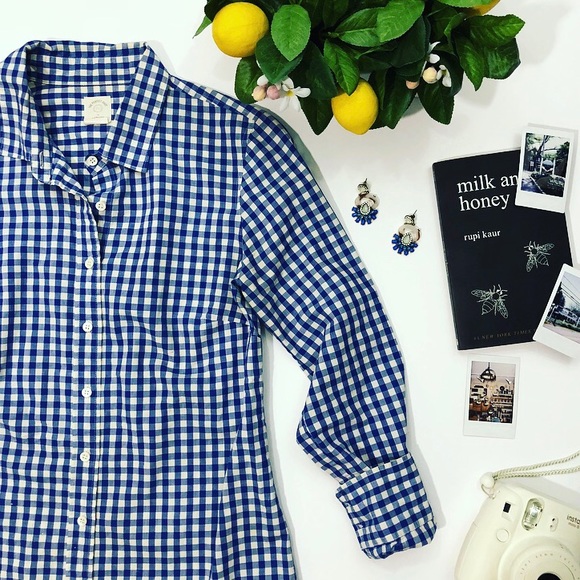 J. Crew Tops - J.Crew blue spring plaid cotton button up size 0